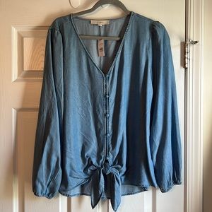 LOFT Chambray Button & Front-Tie Top (NWT)